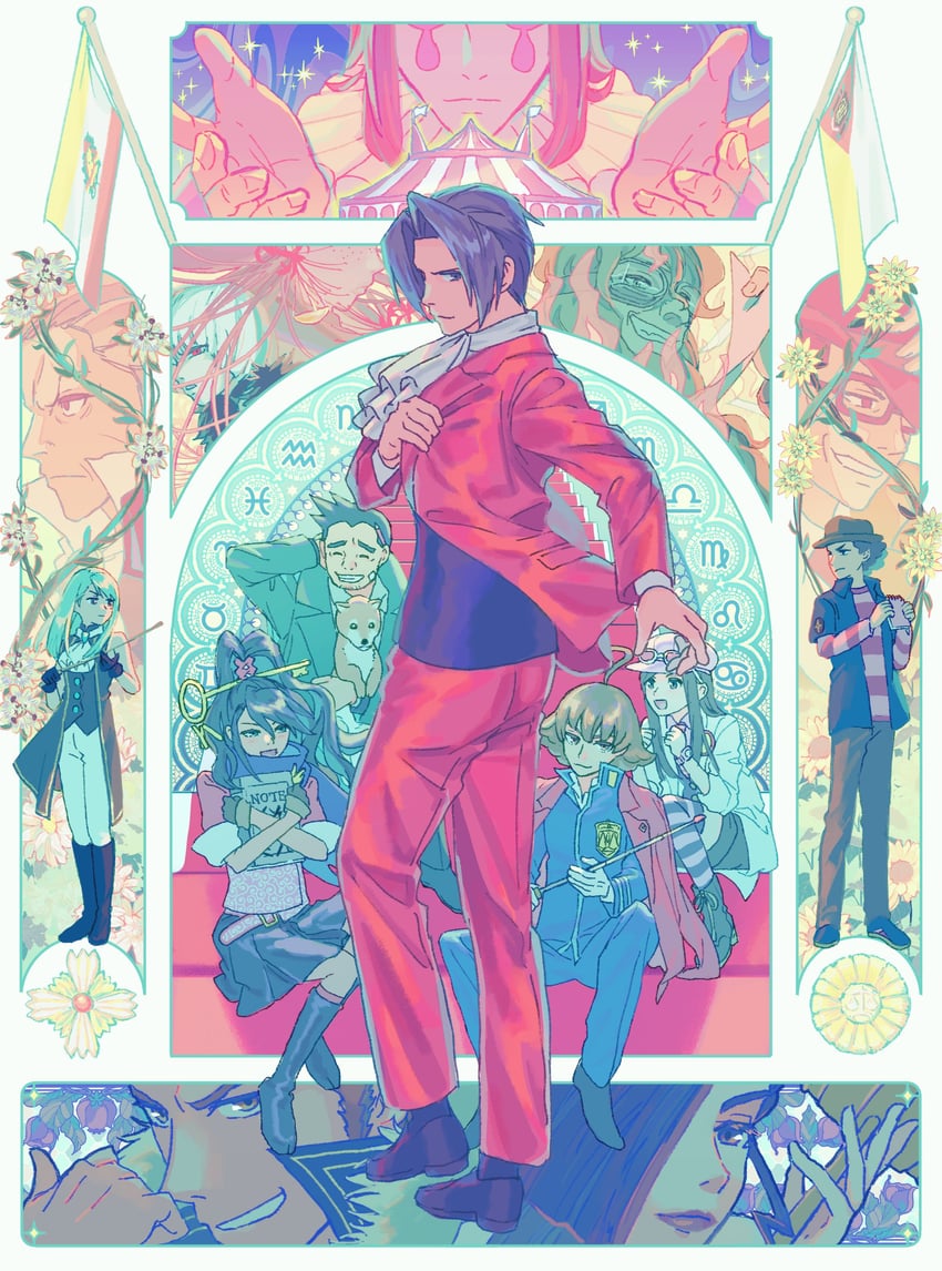 miles edgeworth, franziska von karma, dick gumshoe, ema skye, kay faraday, and 10 more (ace attorney and 3 more) drawn by oshaberi_usagi