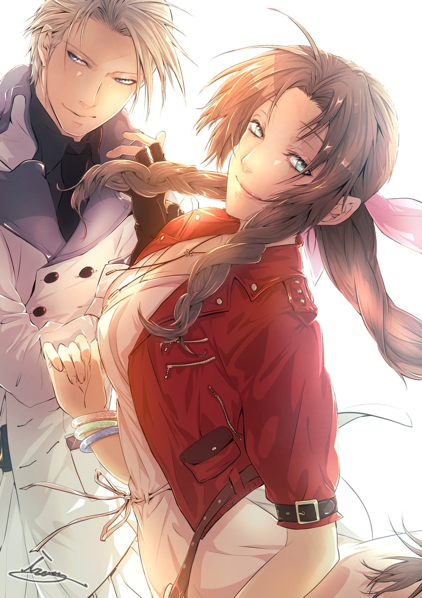aerith gainsborough and rufus shinra (final fantasy and 2 more) drawn by moriiiiiiiiiinn