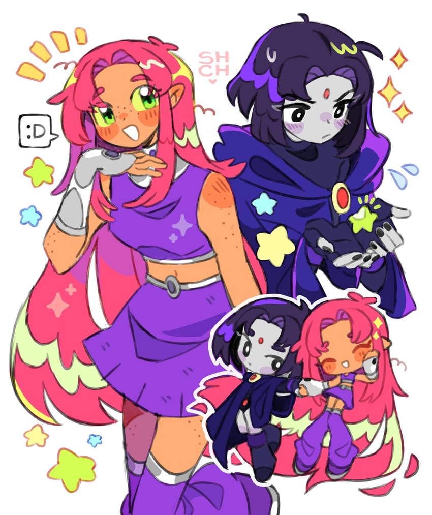 raven and starfire (dc comics and 1 more) drawn by sharpycharot