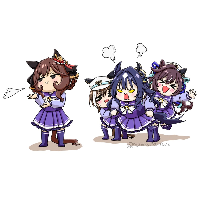 cheval grand, gentildonna, verxina, and vivlos (umamusume) drawn by piyoko_kankan