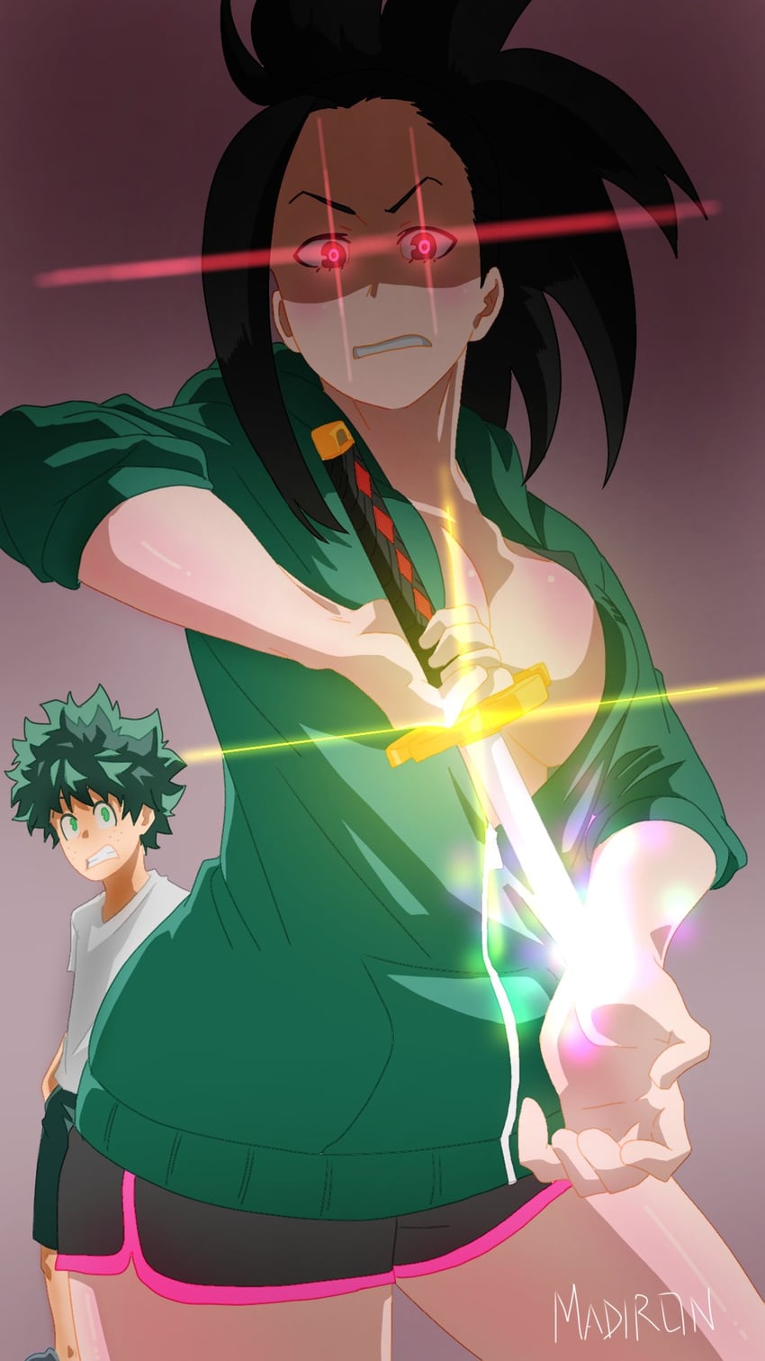 midoriya izuku and yaoyorozu momo (boku no hero academia) drawn by madiron14