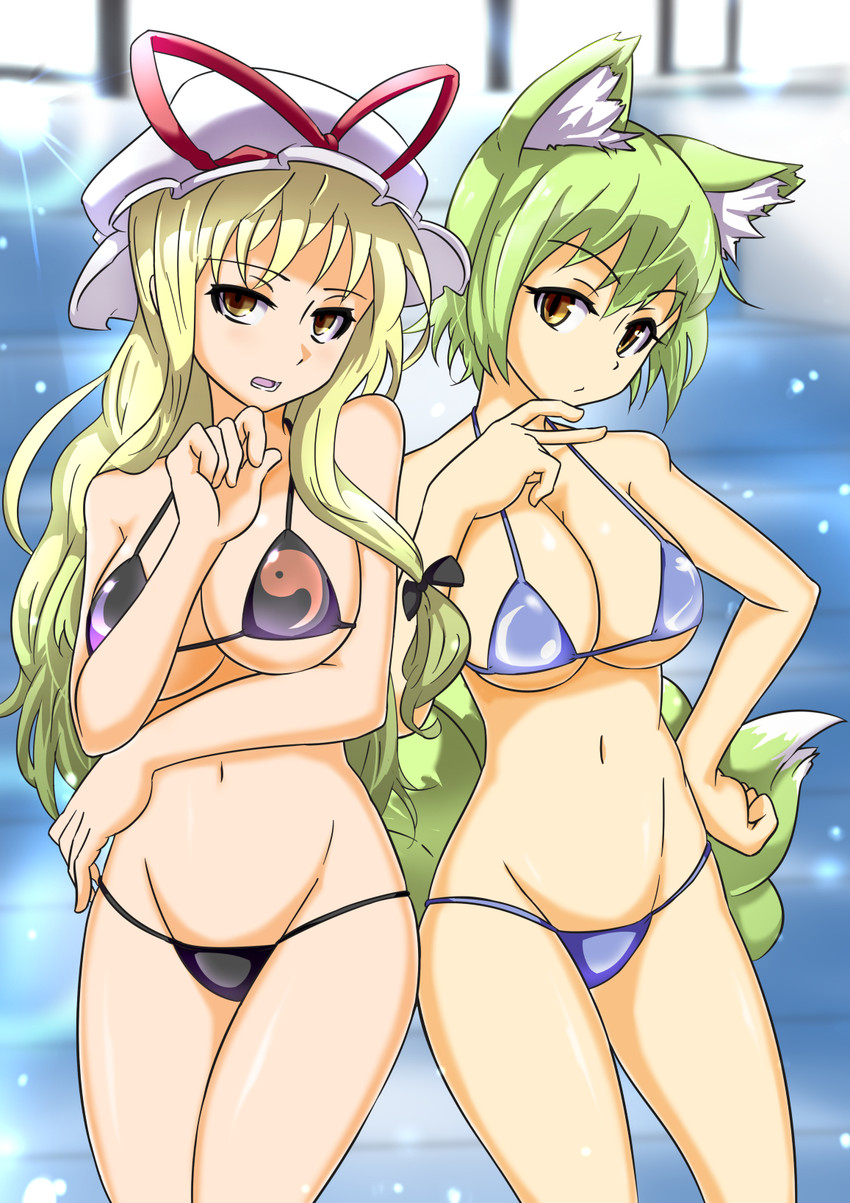 yakumo yukari and yakumo ran (touhou) drawn by yuuichi_(reductionblack)