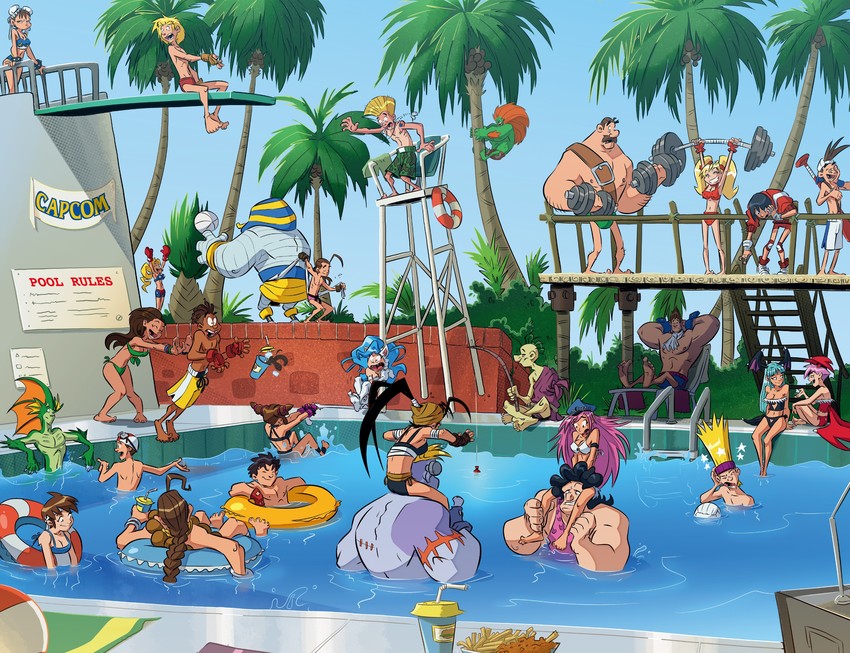 chun-li, morrigan aensland, han juri, lilith, felicia, and 24 more (street fighter and 8 more) drawn by dax_gordine and dyemooch