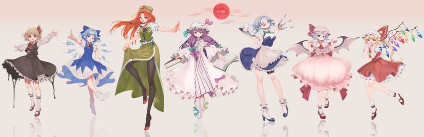 remilia scarlet, flandre scarlet, izayoi sakuya, cirno, patchouli knowledge, and 2 more (touhou and 1 more) drawn by novadada