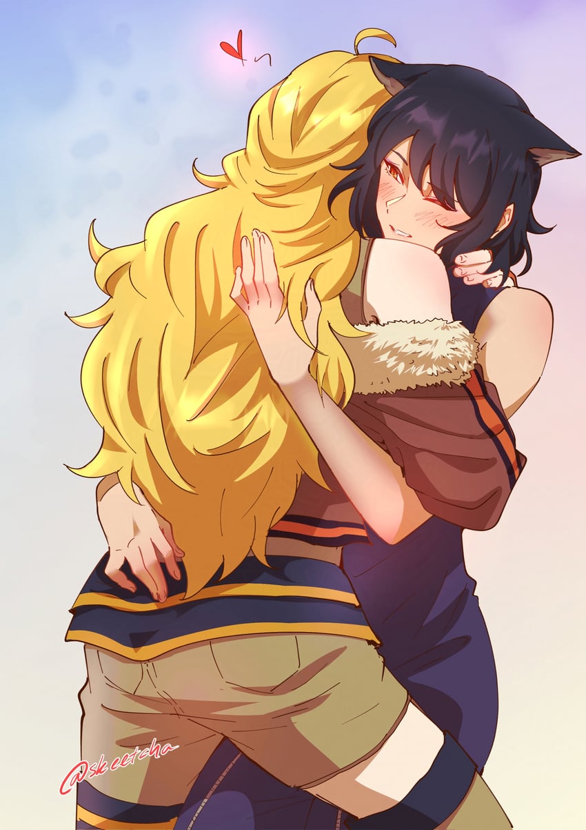 yang xiao long and blake belladonna (rwby) drawn by dramore