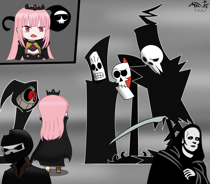mori calliope, death, death-sensei, grim, shinigami-sama, and 2 more (hololive and 8 more) drawn by maverick_(infamousnoir)