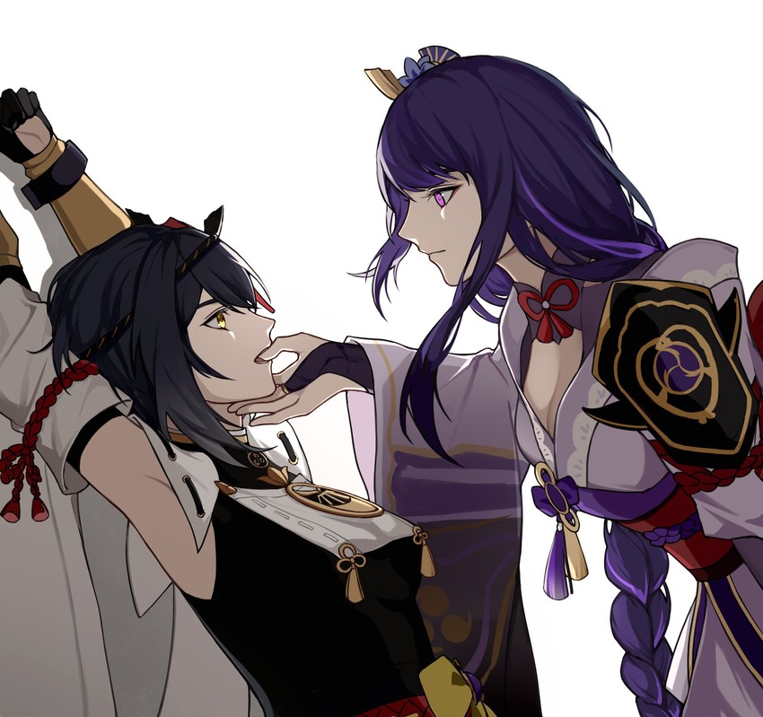 raiden shogun and kujou sara (genshin impact) drawn by aaaansy