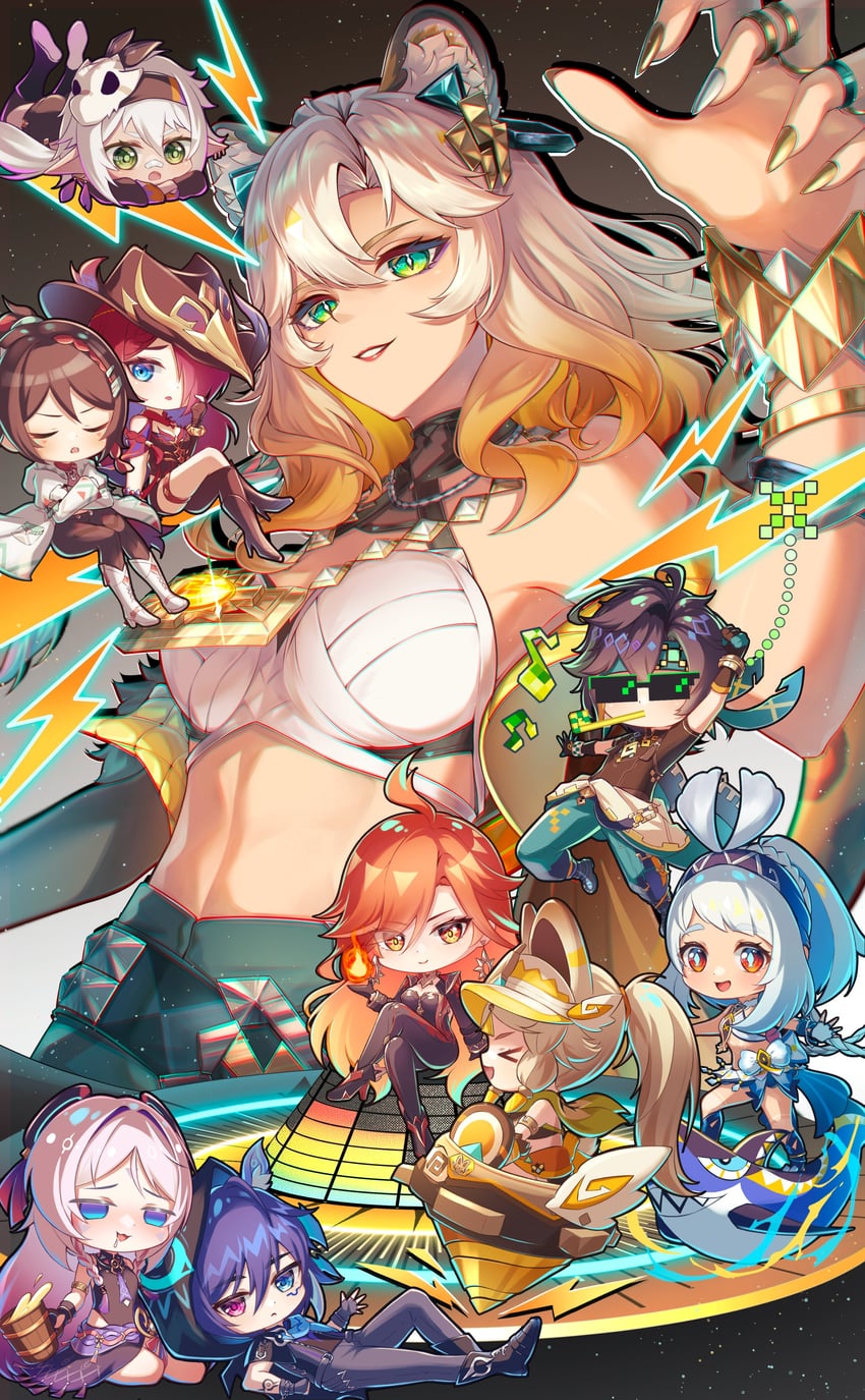citlali, mavuika, mualani, kinich, xilonen, and 5 more (genshin impact) drawn by yuno_kaihara