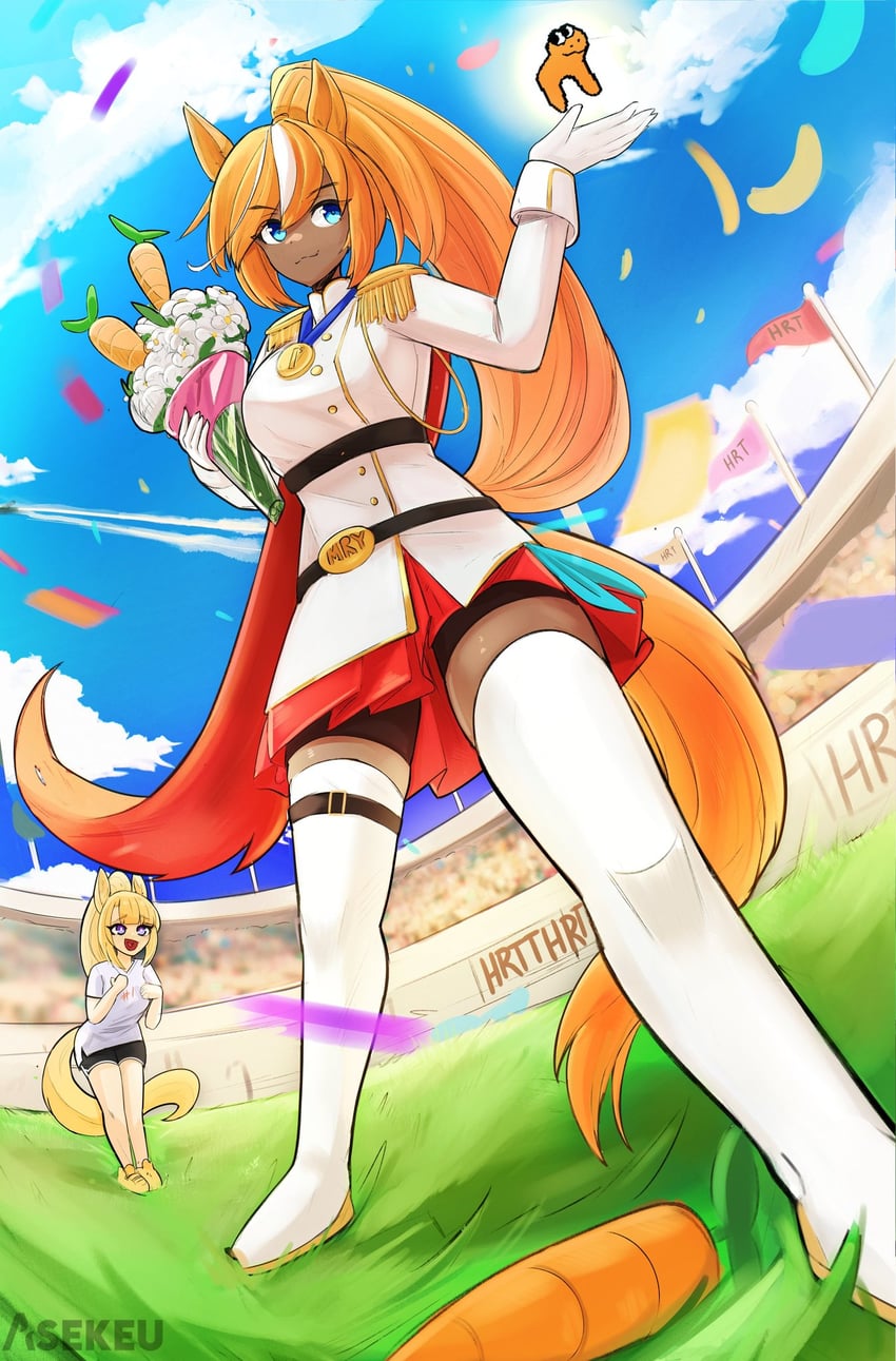 jovial merryment and lightning strikes thrice (horse race tests) drawn by asekeu