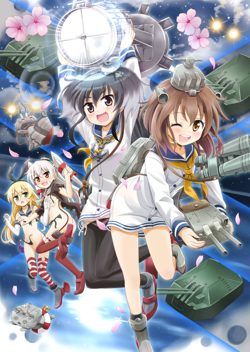 shimakaze, amatsukaze, yukikaze, rensouhou-chan, tokitsukaze, and 1 more (kantai collection) drawn by nichika_(nitikapo)