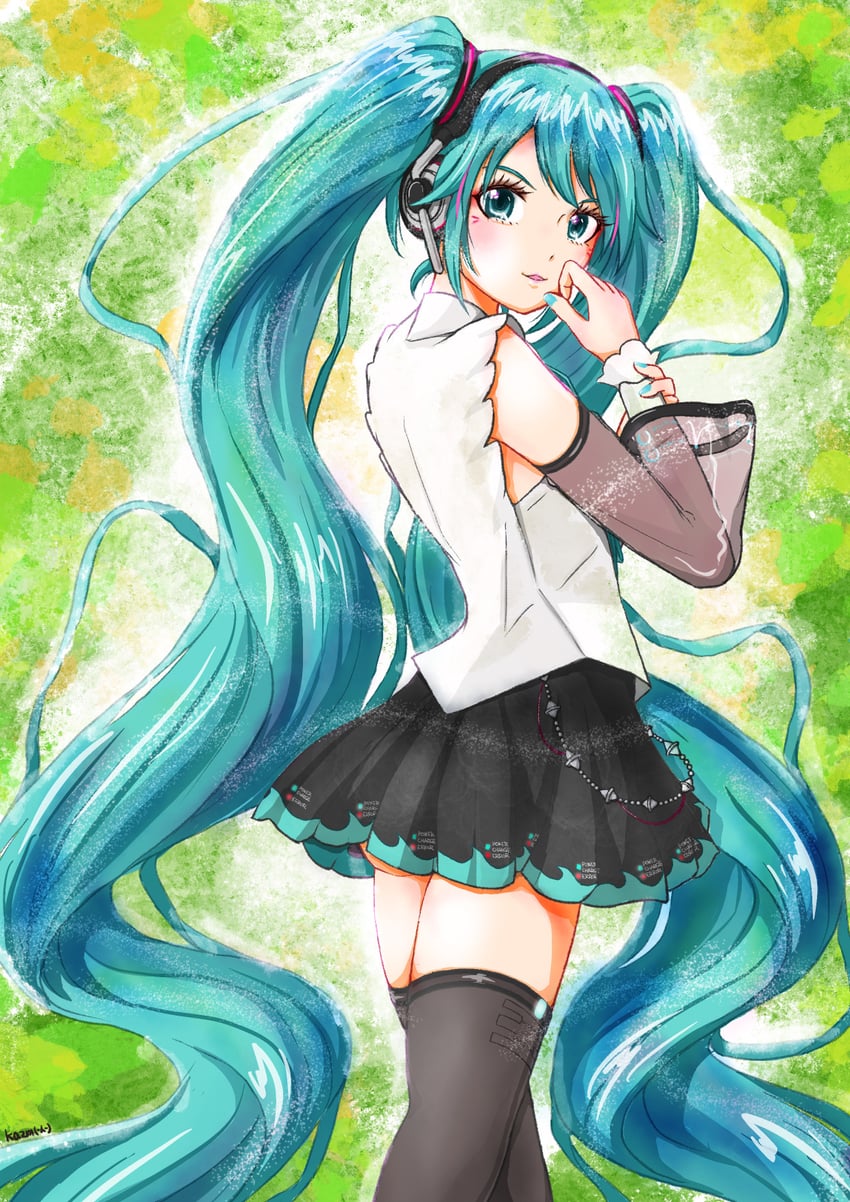 hatsune miku (vocaloid and 1 more) drawn by kazm00