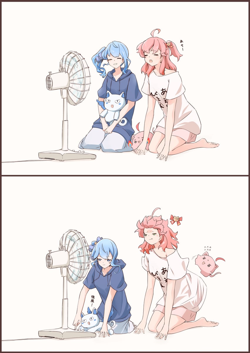 hoshimachi suisei, sakura miko, maguchi, and takoyaki (hololive) drawn by chamomile_(kazumasa)