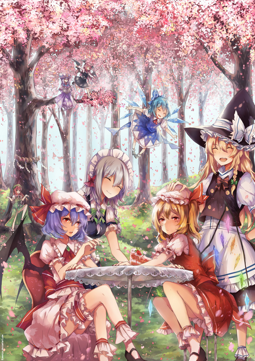 kirisame marisa, remilia scarlet, flandre scarlet, izayoi sakuya, cirno, and 3 more (touhou) drawn by kaneblob