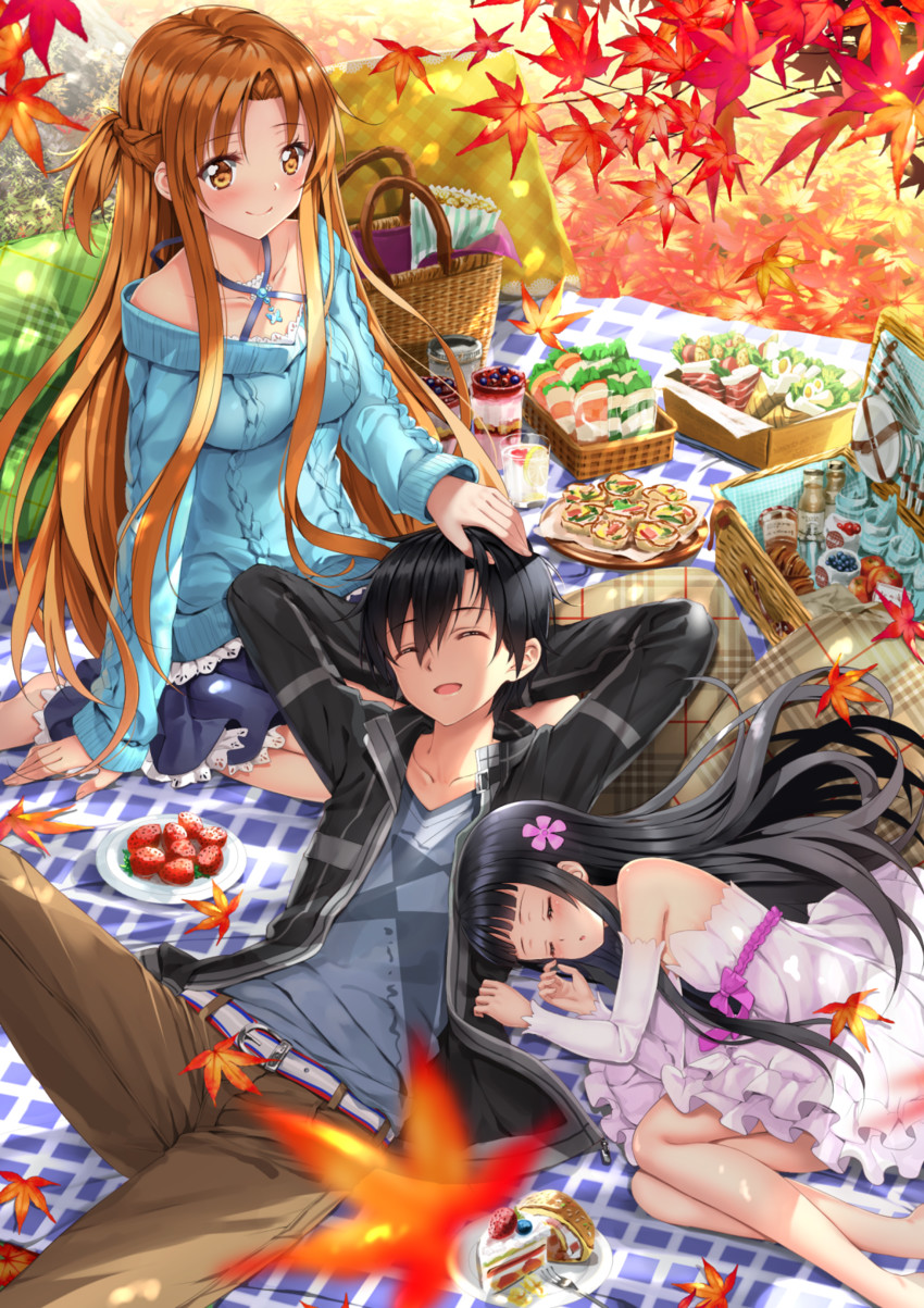 asuna, kirito, and yui (sword art online) drawn by swordsouls