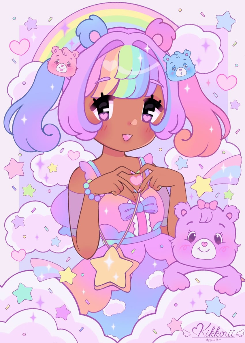 cheer bear and grumpy bear (original and 1 more) drawn by kikkorii