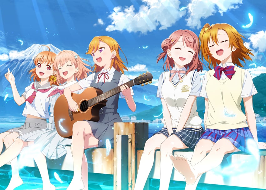 hinoshita kaho, kosaka honoka, takami chika, uehara ayumu, and shibuya kanon (love live! and 6 more) drawn by 2c=galore