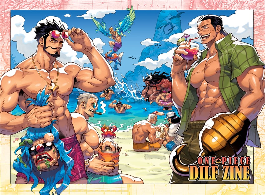 magikarp, crocodile, buggy the clown, dracule mihawk, smoker, and 7 more (pokemon and 1 more) drawn by absolum_art