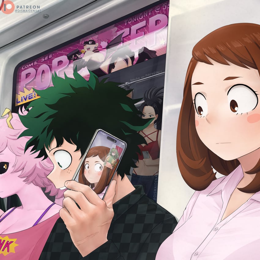 midoriya izuku, uraraka ochaco, yaoyorozu momo, ashido mina, hagakure toru, and 1 more (boku no hero academia and 1 more) drawn by dismaiden