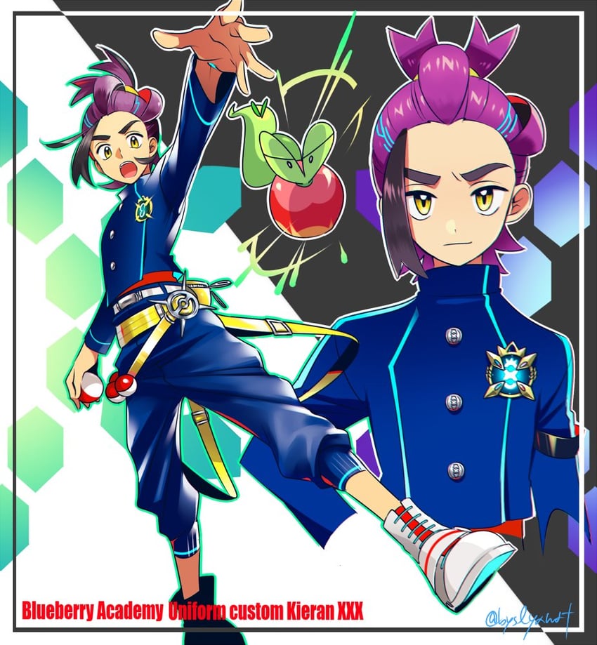 kieran and applin (pokemon and 1 more) drawn by kao_(gururincho)