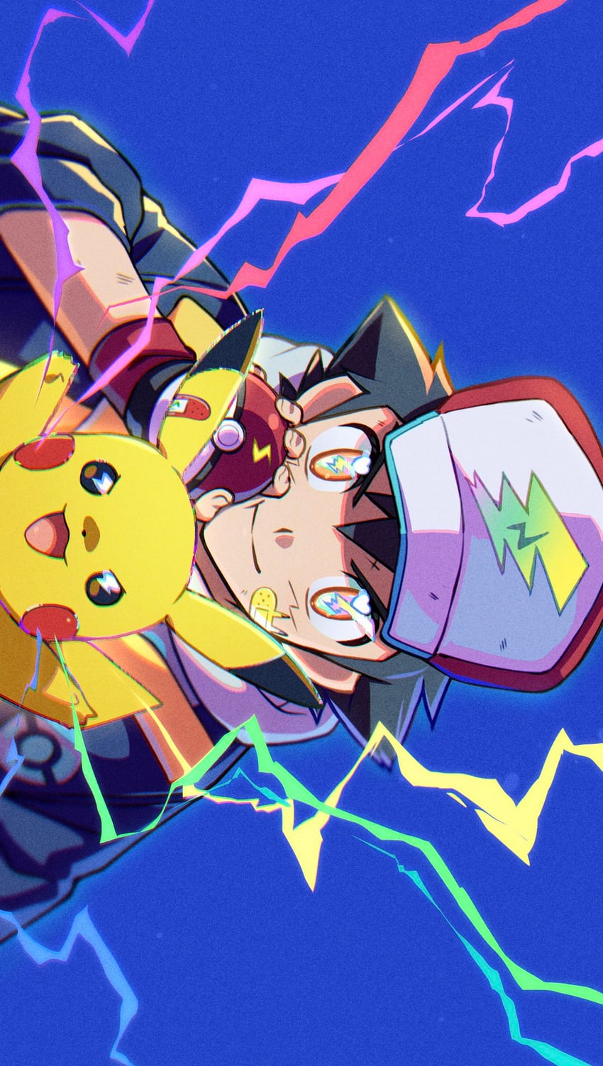 pikachu and ash ketchum (pokemon and 3 more) drawn by tuze111