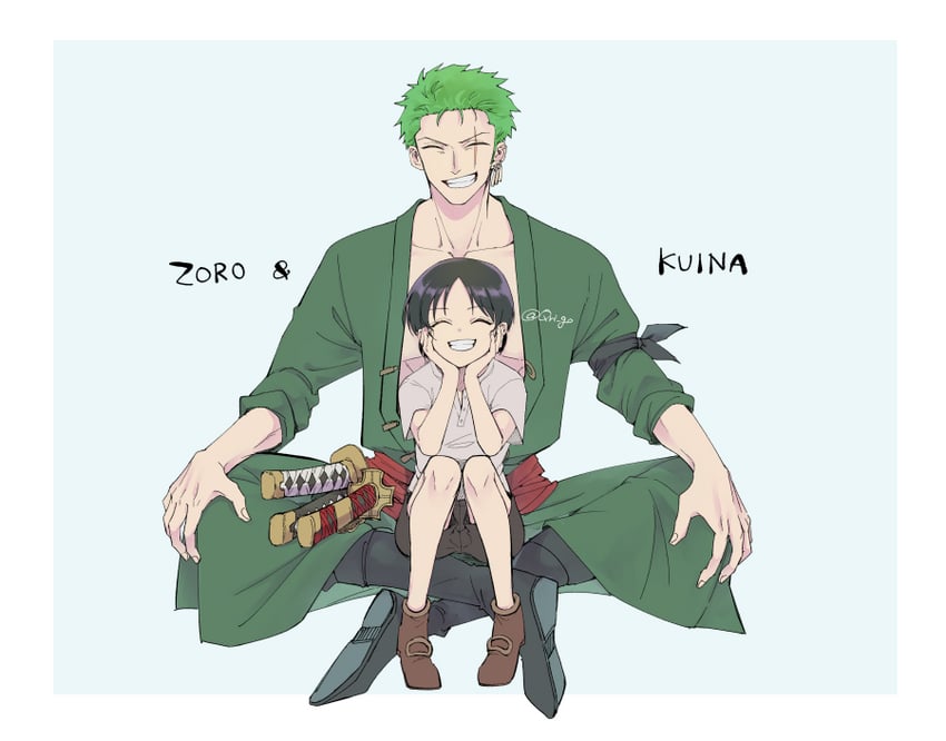 roronoa zoro and shimotsuki kuina (one piece) drawn by qri_go