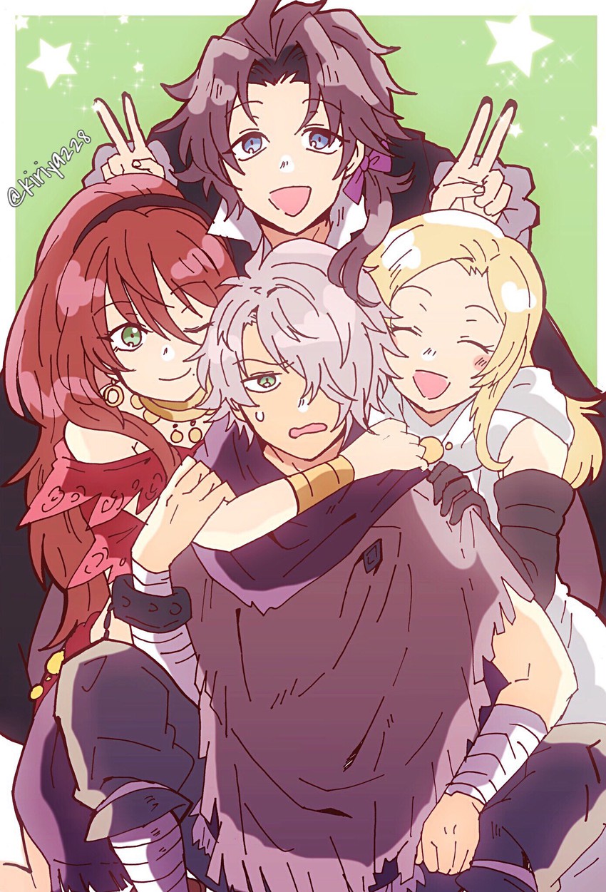 therion, ophilia clement, primrose azelhart, and cyrus albright (octopath traveler and 1 more) drawn by kiriya_(552260)
