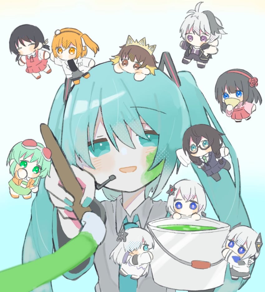 hatsune miku, adachi rei, gumi, flower, kaai yuki, and 6 more (vocaloid and 6 more) drawn by faoru_ofuton