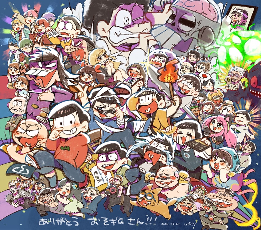 matsuno osomatsu, matsuno karamatsu, matsuno ichimatsu, matsuno jyushimatsu, matsuno choromatsu, and 32 more (osomatsu and 1 more) drawn by kuri_(shibimame)