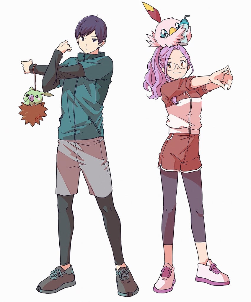 inoue miyako, ichijouji ken, poromon, and minomon (digimon and 1 more) drawn by gdn0522