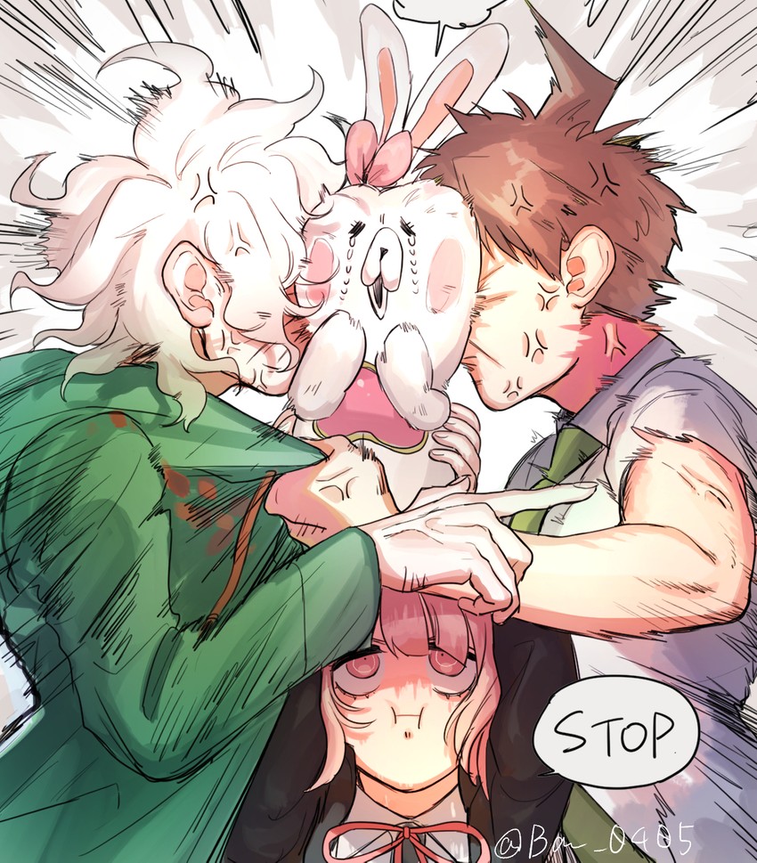 nanami chiaki, komaeda nagito, hinata hajime, and usami (danganronpa and 1 more) drawn by baru_(bar_0405)