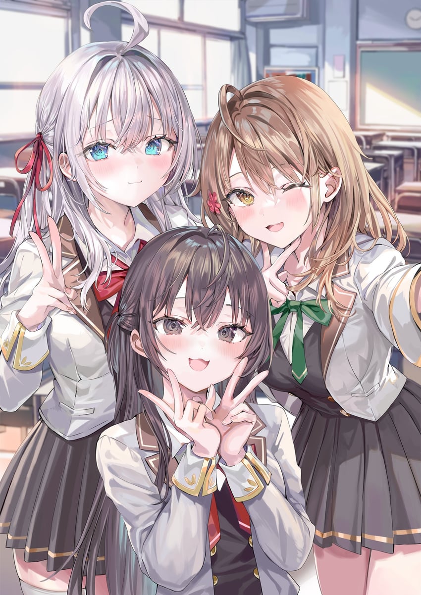 alisa mikhailovna kujou, suou yuki, and mariya mikhailovna kujou (tokidoki bosotto roshia-go de dereru tonari no alya-san) drawn by momoko_(momopoco)