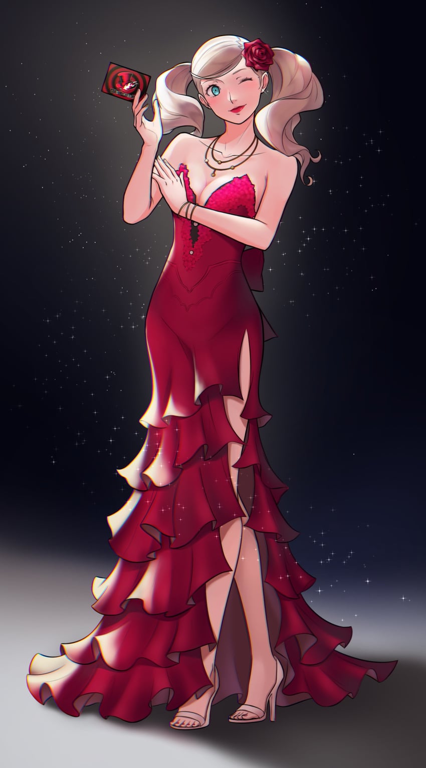 aerith gainsborough and takamaki anne (final fantasy and 4 more) drawn by wanderstillart