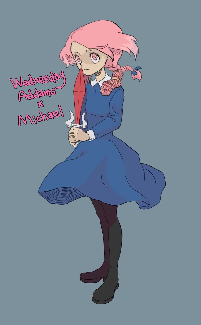 wednesday addams and michael (monster strike and 1 more) drawn by setsu_(moco_maru)