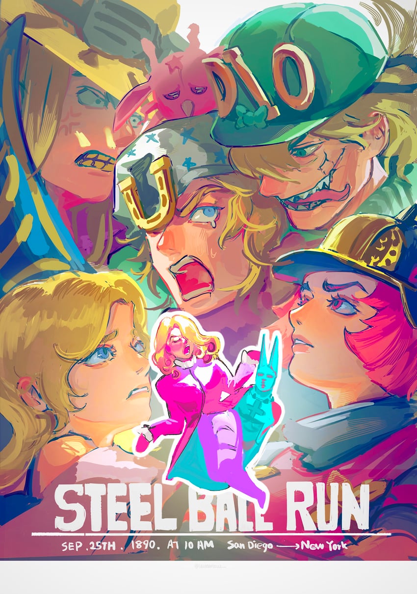 johnny joestar, gyro zeppeli, diego brando, scary monsters, funny valentine, and 4 more (jojo no kimyou na bouken and 1 more) drawn by uu0000322