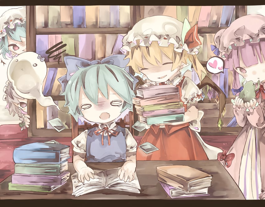 remilia scarlet, flandre scarlet, izayoi sakuya, cirno, and patchouli knowledge (touhou) drawn by chigu