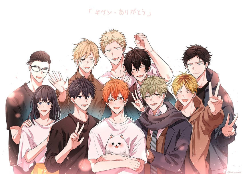 murata ugetsu, kaji akihiko, satou mafuyu, uenoyama ritsuka, kashima hiiragi, and 6 more (given) drawn by pinoli_(pinoli66)