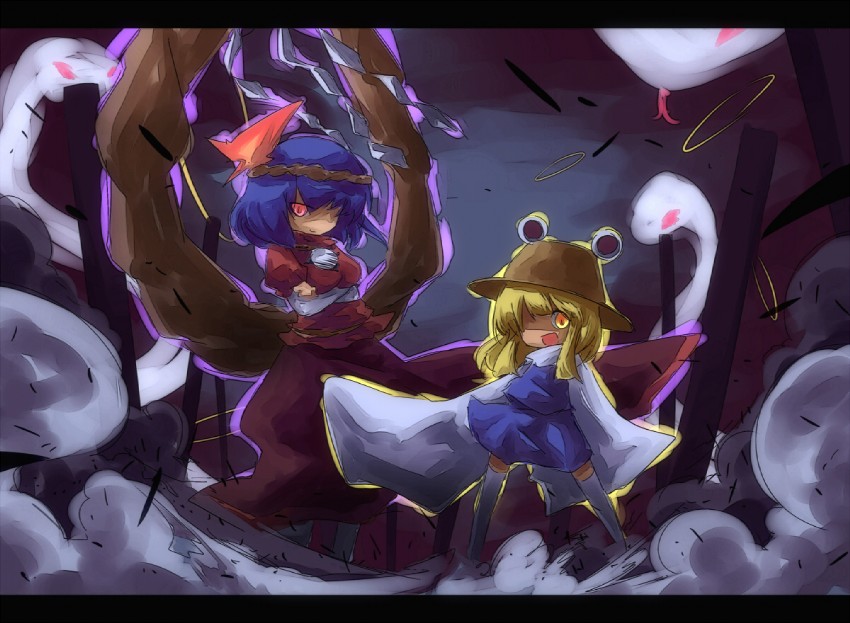 moriya suwako, yasaka kanako, and mishaguji (touhou) drawn by ayakashi_(monkeypanch)