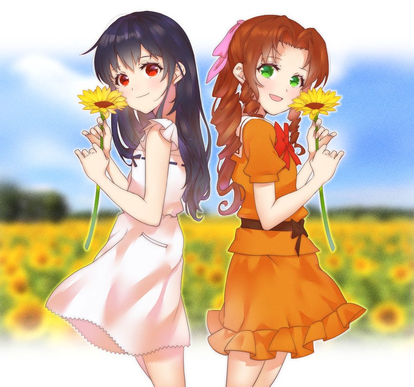 tifa lockhart and aerith gainsborough (final fantasy and 2 more) drawn by mogu_(kuromezennkainopokke)