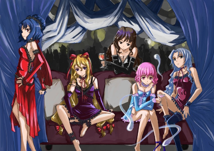yakumo yukari, saigyouji yuyuko, hijiri byakuren, yasaka kanako, and yagokoro eirin (touhou) drawn by jack_(wkm74959)