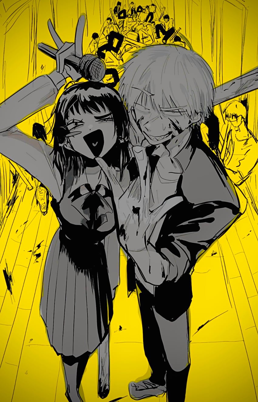 denji and mifune fumiko (chainsaw man) drawn by gaganbo_(shuuu85372871)
