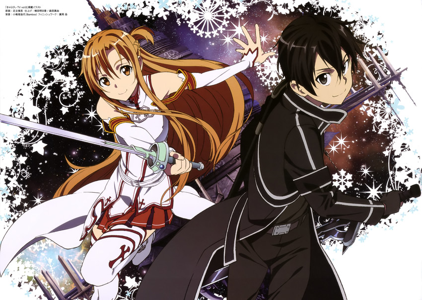 asuna and kirito (sword art online) drawn by adachi_shingo