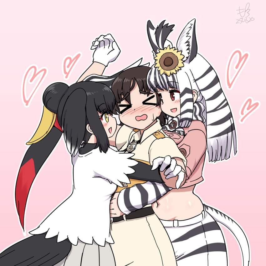 captain, saddlebilled-stork, and mountain zebra (kemono friends and 1 more) drawn by mo23