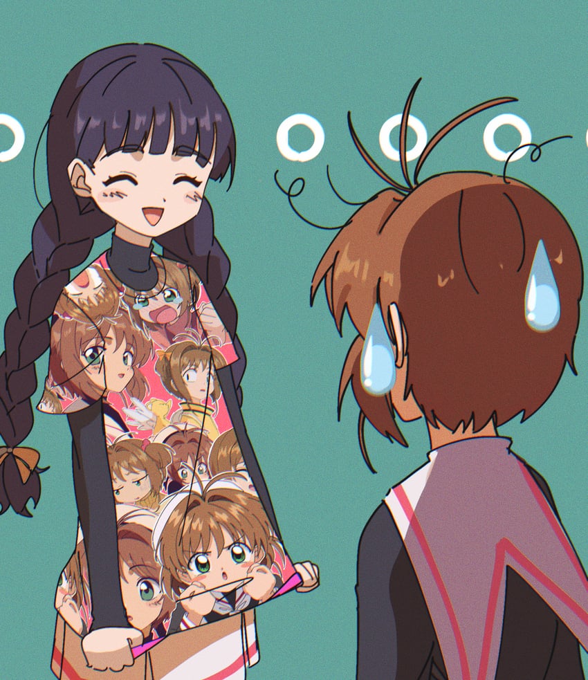 kinomoto sakura, kero, and daidouji tomoyo (cardcaptor sakura) drawn by nzeneee