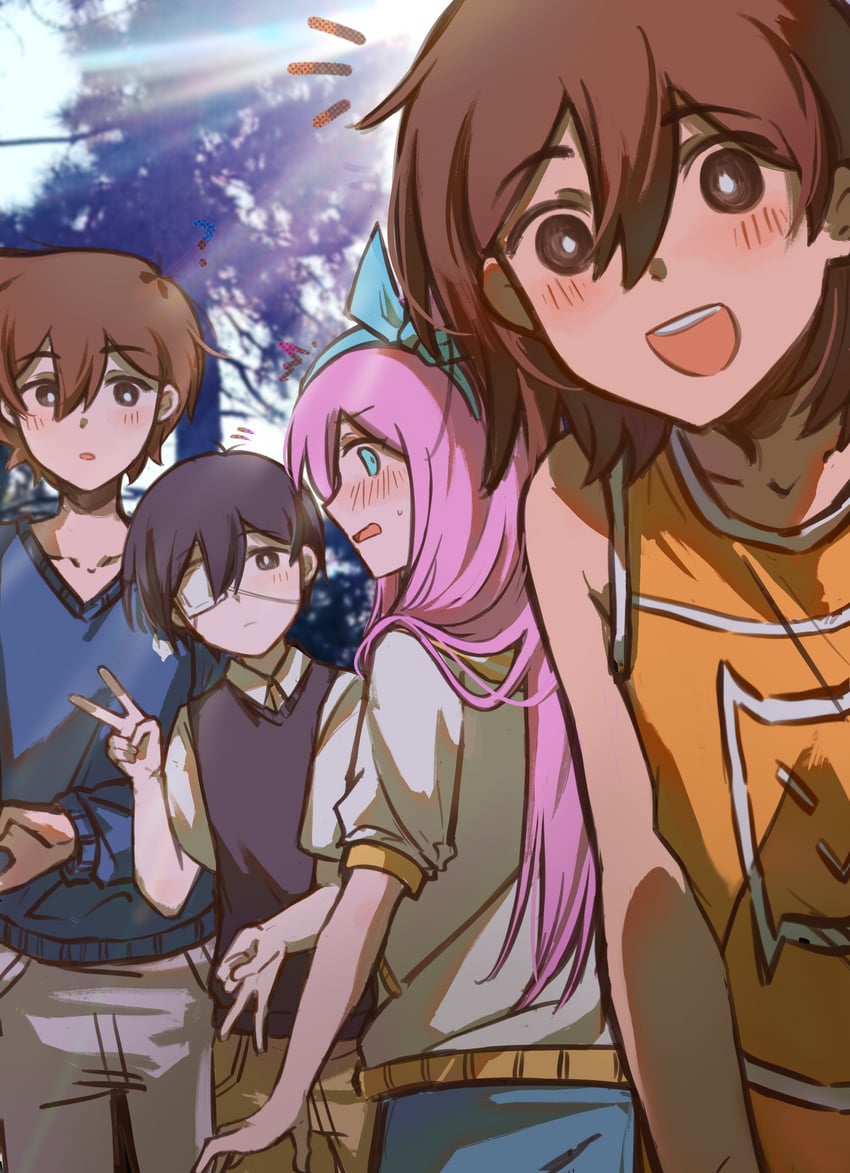 sunny, aubrey, kel, and hero (omori) drawn by bailan1130