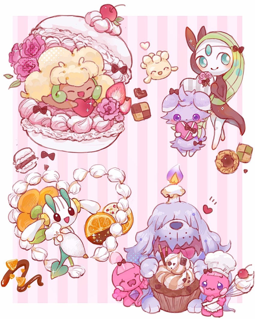 whimsicott, espurr, meloetta, floette, milcery, and 2 more (pokemon) drawn by hyoudo_(d2_isu)