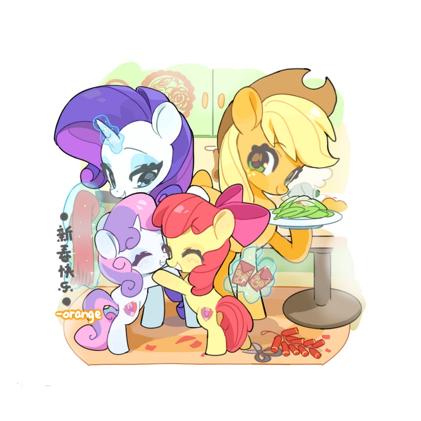 applejack, rarity, apple bloom, and sweetie belle (my little pony and 1 more) drawn by chengzi82020