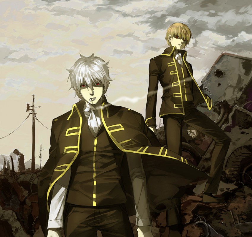 sakata gintoki and okita sougo (gintama) drawn by yang_(binari)
