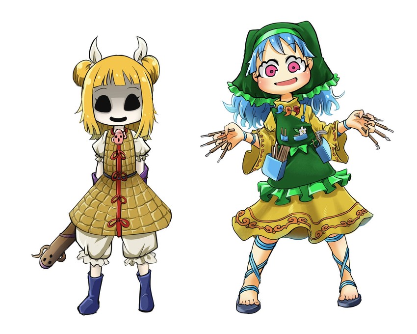 haniyasushin keiki and joutouguu mayumi (touhou and 1 more) drawn by chamaji