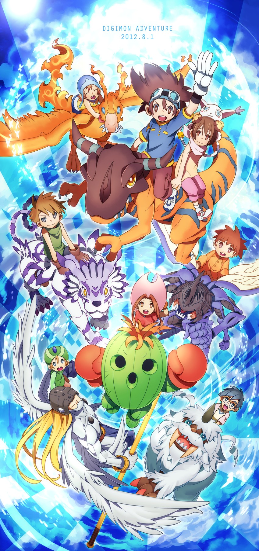 yagami hikari, yagami taichi, tailmon, tachikawa mimi, takenouchi sora, and 11 more (digimon and 1 more) drawn by hajime_(hajime-ill-1st)