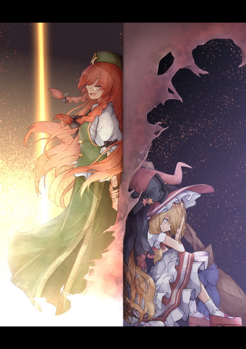 kirisame marisa and hong meiling (touhou and 1 more) drawn by meimei_(gvsu2738)